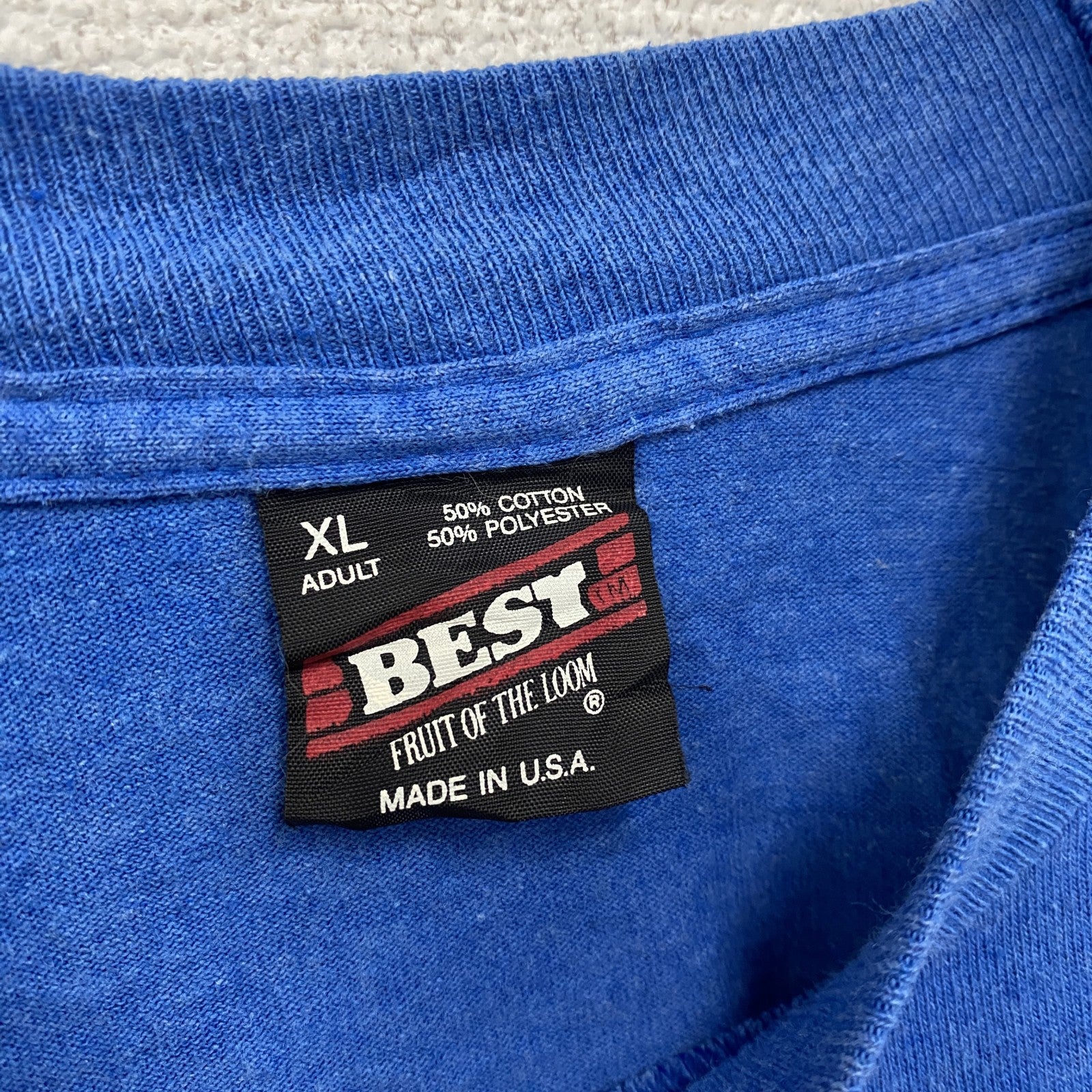 90s　BEST　Fruit of the Loom　半袖プリントTシャツ　シングルステッチ　ヴィンテージ　青　ブルー　XLサイズ