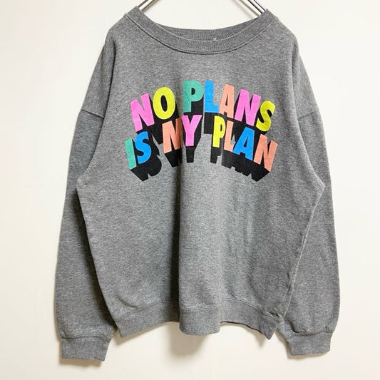 古着 used　長袖ロゴプリントスウェット　トレーナー　クルーネック　アルファベット　グレー　レトロデザイン　秋冬服