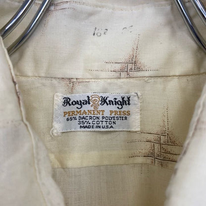 70s～　Royal Knight　長袖プリント総柄シャツ　ヴィンテージ　胸ポケット　ベージュ