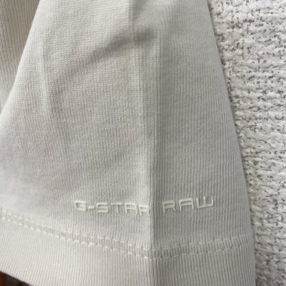 古着 used　G-STAR ROW　半袖ビッグロゴプリントTシャツ　クルーネック　春夏服　白　カジュアルデザイン　Lサイズ