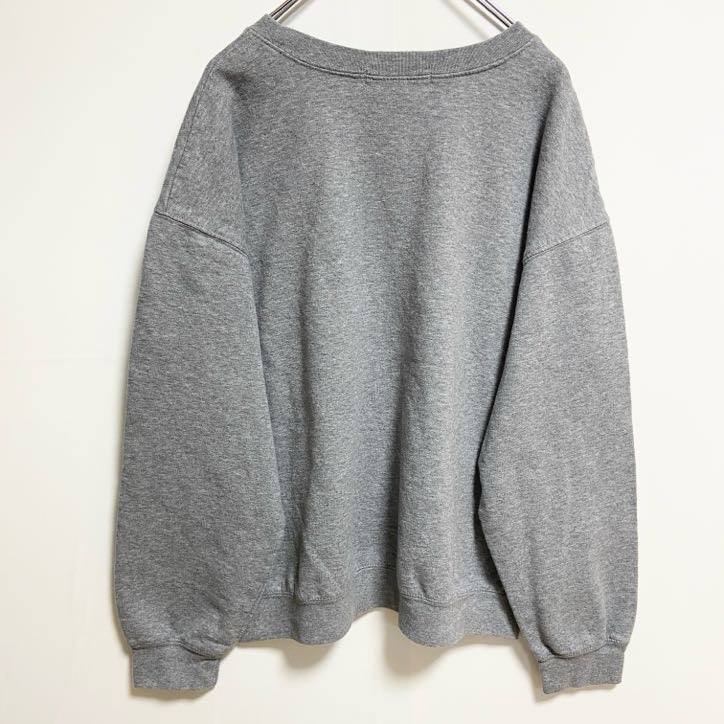 古着 used　長袖ロゴプリントスウェット　トレーナー　クルーネック　アルファベット　グレー　レトロデザイン　秋冬服