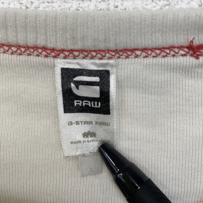 古着 used　G-STAR ROW　半袖ビッグロゴプリントTシャツ　クルーネック　春夏服　白　カジュアルデザイン　Lサイズ