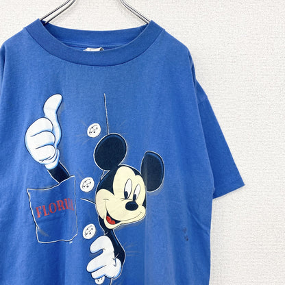 古着 used　TRY トライ　半袖ビッグプリントTシャツ　Disney　フロリダ　ミッキー　クルーネック　春夏服　青　XLサイズ