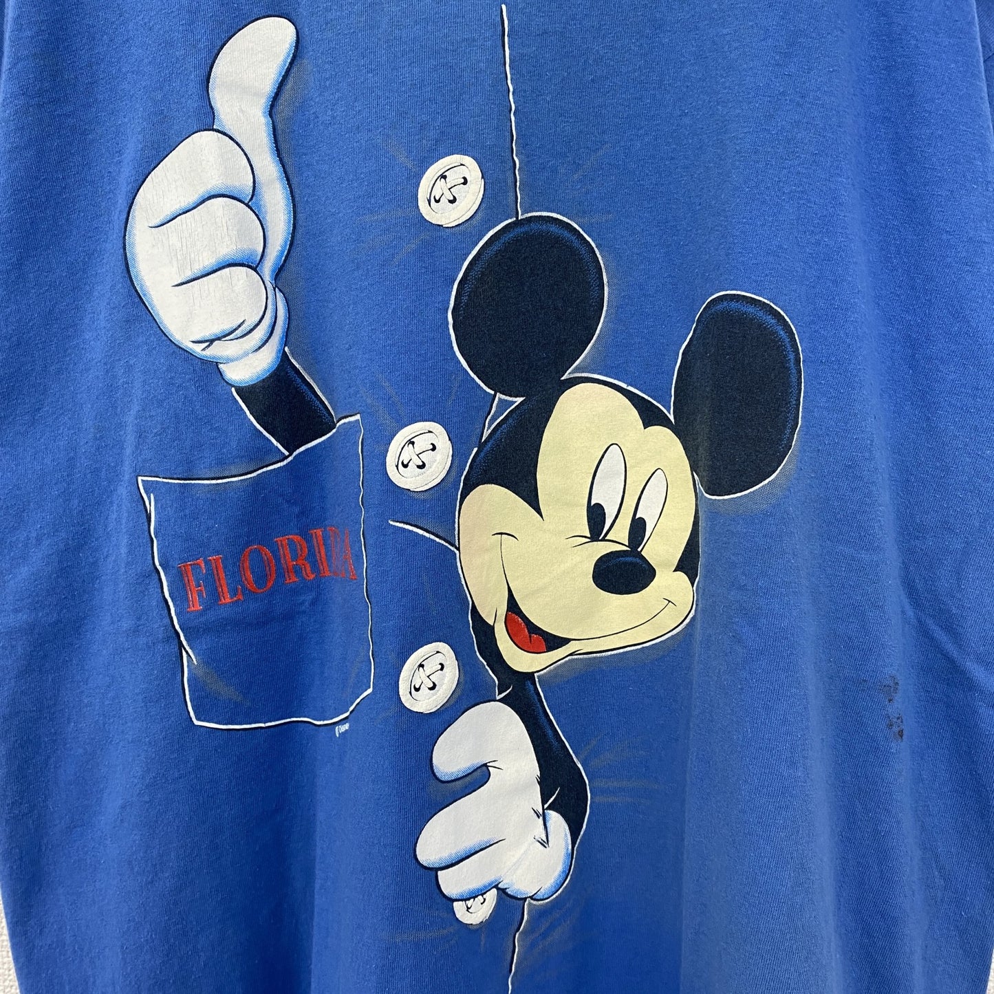 古着 used　TRY トライ　半袖ビッグプリントTシャツ　Disney　フロリダ　ミッキー　クルーネック　春夏服　青　XLサイズ