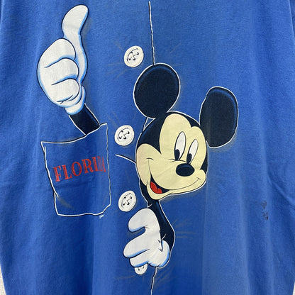 古着 used　TRY トライ　半袖ビッグプリントTシャツ　Disney　フロリダ　ミッキー　クルーネック　春夏服　青　XLサイズ