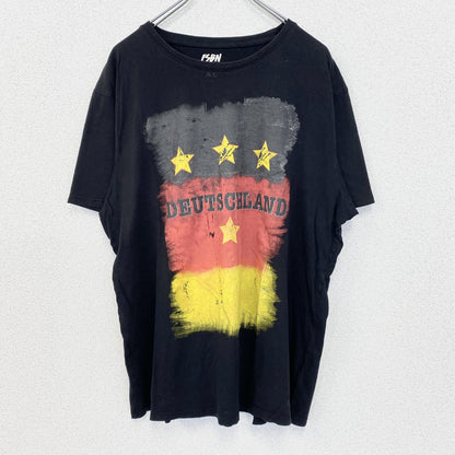 古着 used　FSBN　半袖ダメージビッグプリントTシャツ　スター　星　クルーネック　春夏服　黒　カジュアルデザイン　XLサイズ
