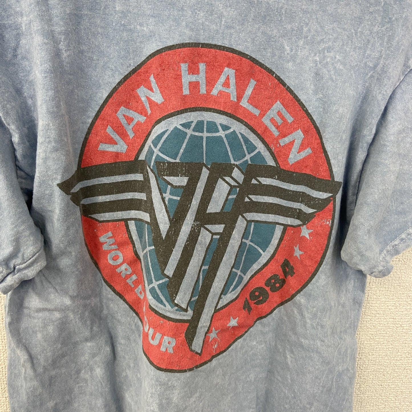古着 used　VAN HALEN　ヴァン ヘイレン　半袖バンドプリントTシャツ　ロゴT　クルーネック　ブルー　レトロ　Mサイズ