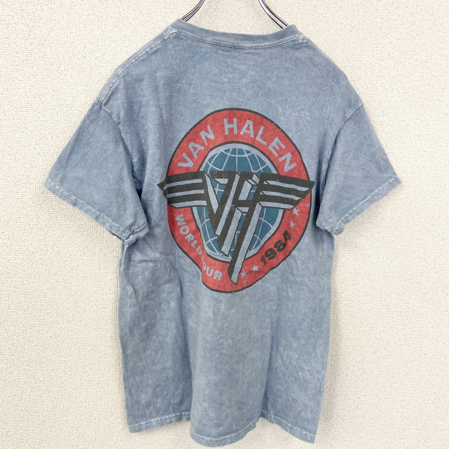 古着 used　VAN HALEN　ヴァン ヘイレン　半袖バンドプリントTシャツ　ロゴT　クルーネック　ブルー　レトロ　Mサイズ