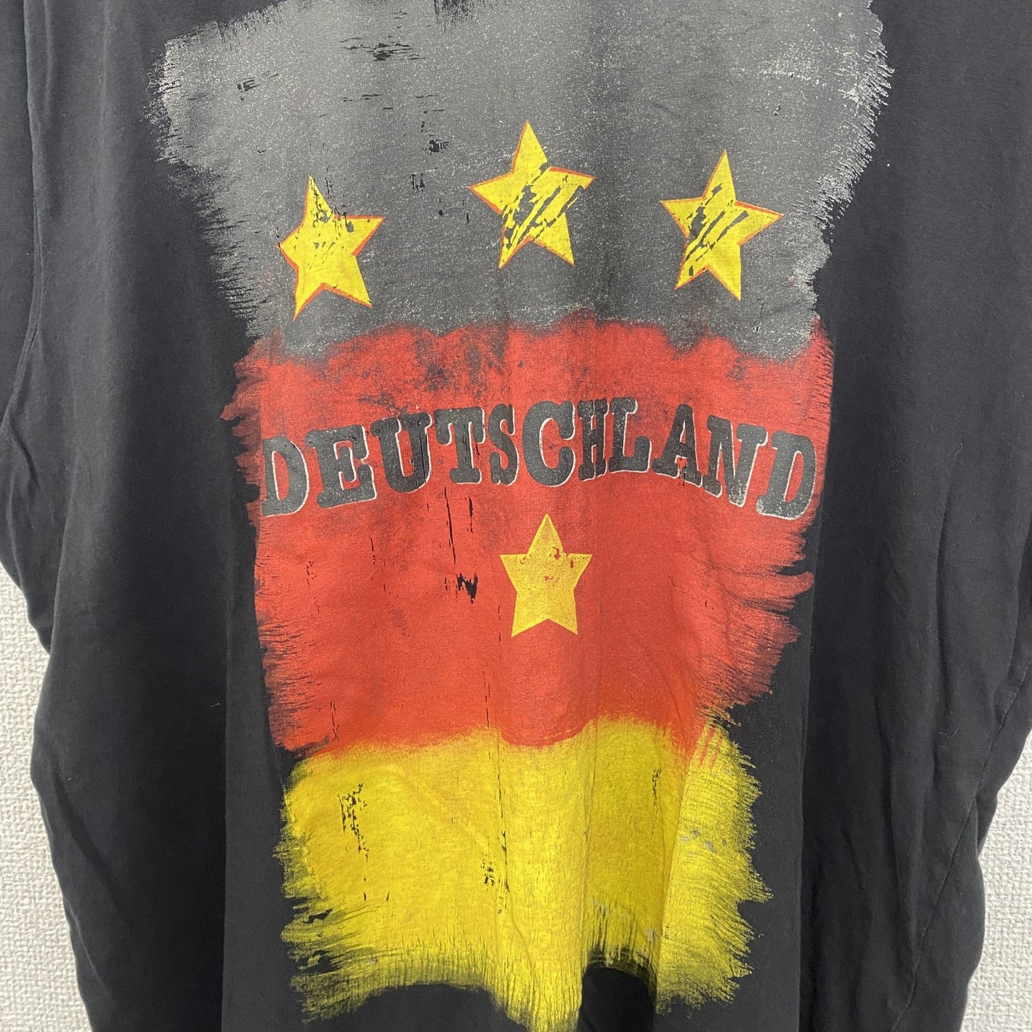 古着 used　FSBN　半袖ダメージビッグプリントTシャツ　スター　星　クルーネック　春夏服　黒　カジュアルデザイン　XLサイズ