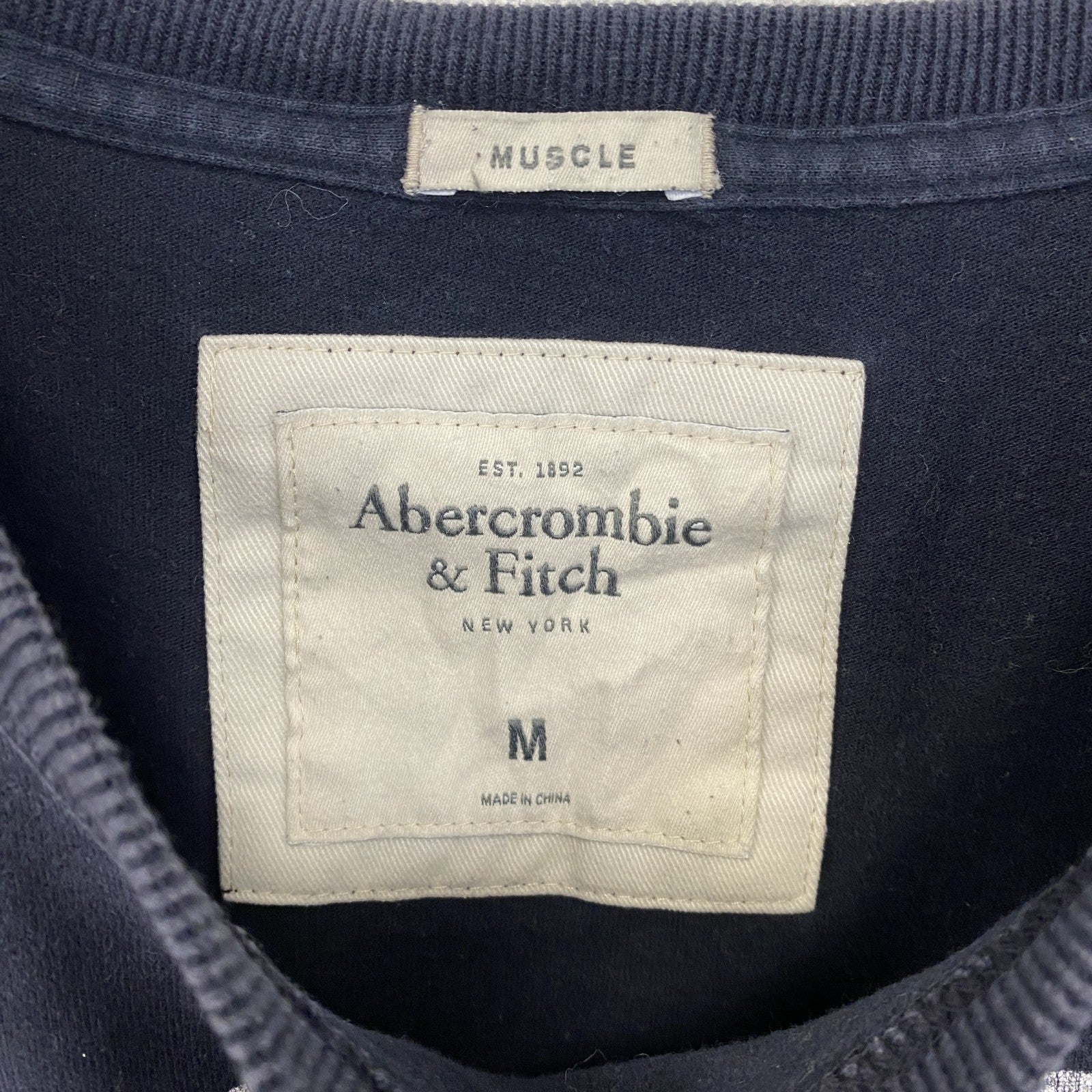 古着 used　Abercrombie&Fitch　半袖プリントTシャツ　シングルステッチ　90s　春夏服　ネイビー　Mサイズ