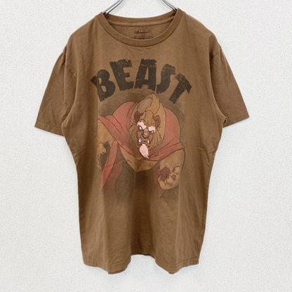 古着 used　Disney STORE ディズニーストア　半袖プリントTシャツ　美女と野獣　クルーネック　春夏服　茶色　Mサイズ