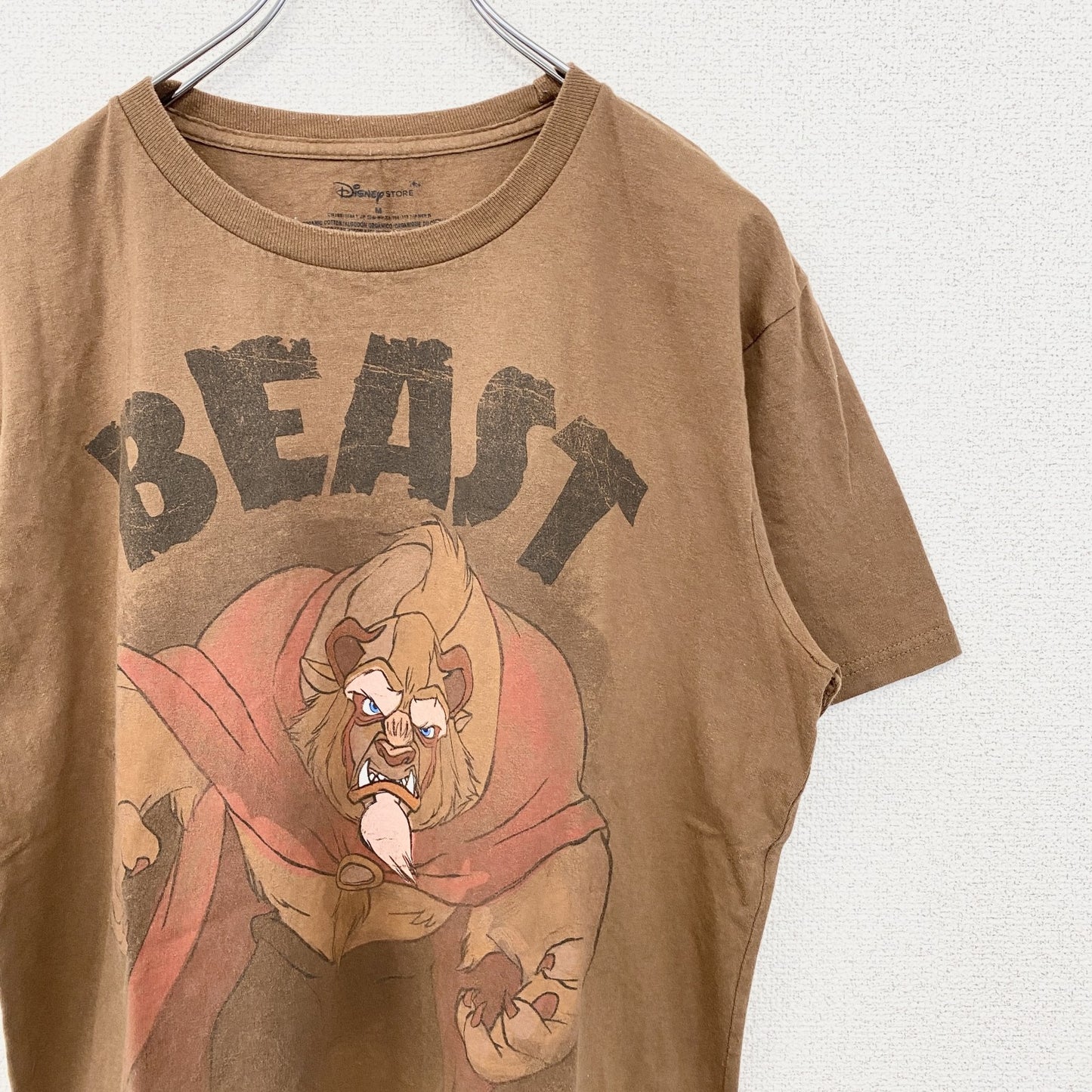 古着 used　Disney STORE ディズニーストア　半袖プリントTシャツ　美女と野獣　クルーネック　春夏服　茶色　Mサイズ