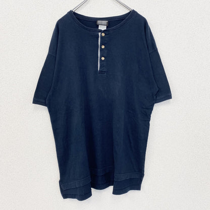 古着 used　KNIGHTSBRIDGE　半袖無地Tシャツ　シンプルデザイン　ノームコア　ヘンリーネック　ネイビー　Lサイズ