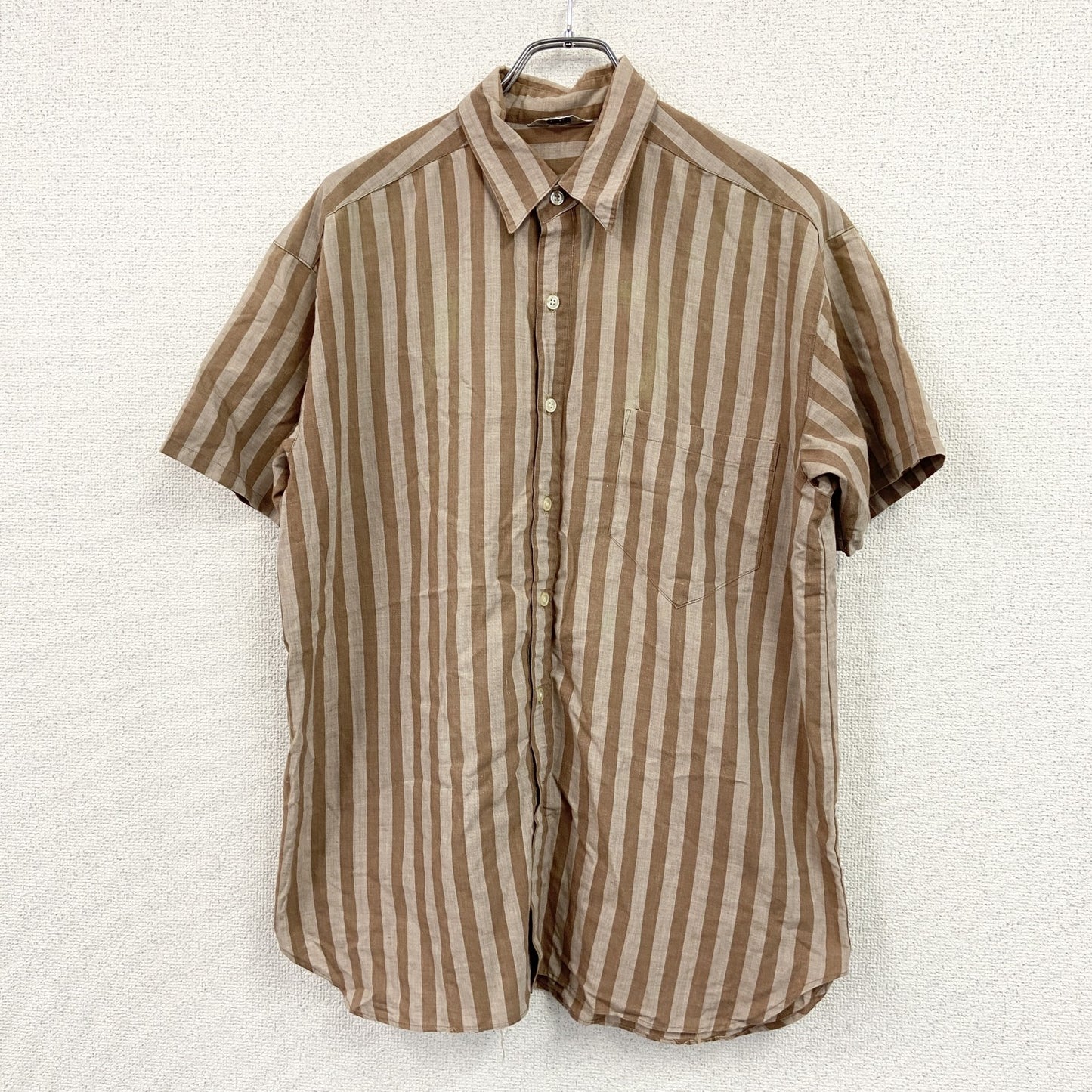 THE DOES CO.,LTB　半袖シャツ　ストライプ柄　茶色　ブラウン
