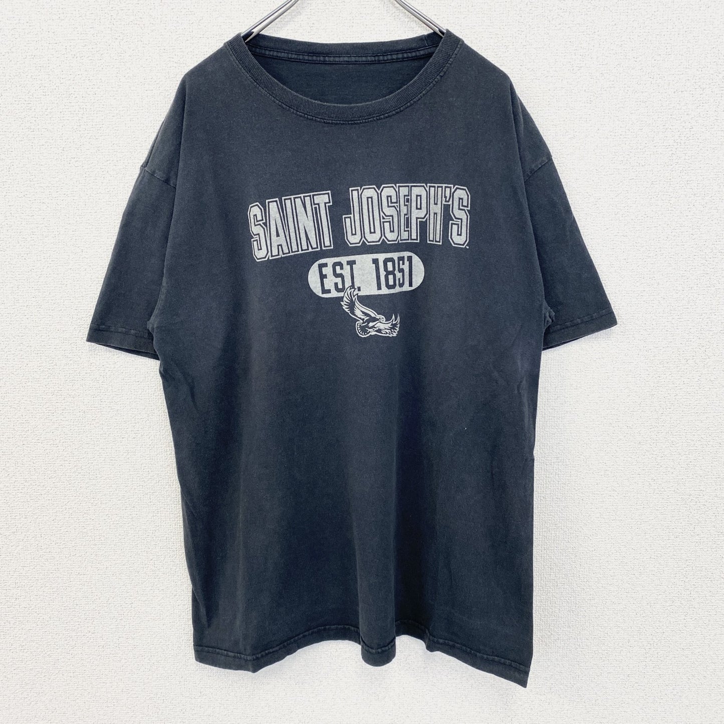 半袖プリントTシャツ　カプセルプリント　3連プリント　英字プリント　クルーネック　黒　ブラック　Lサイズ