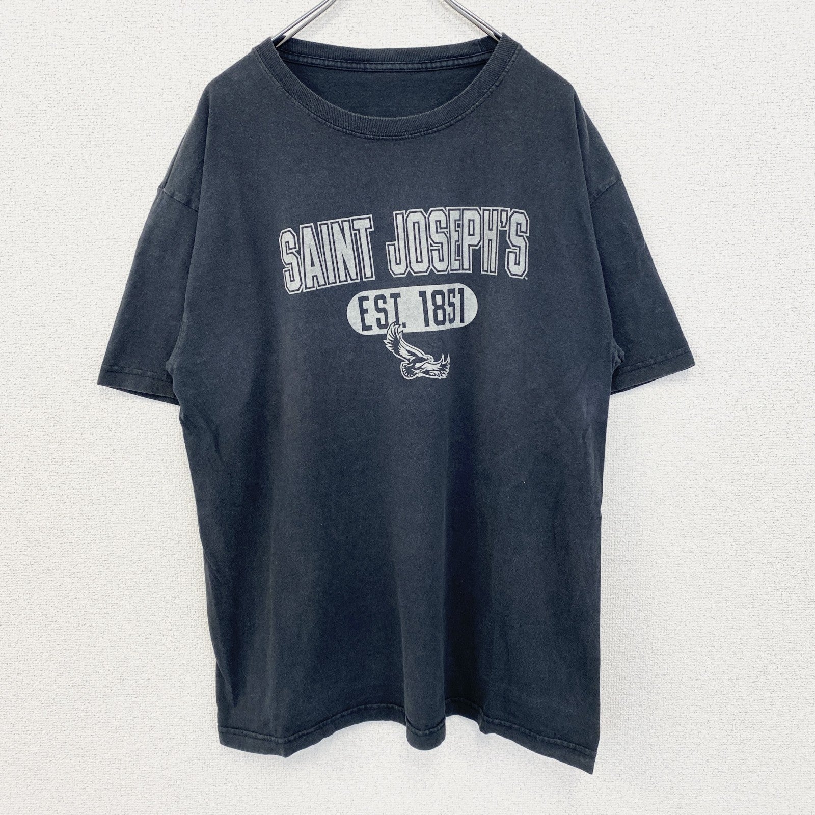 半袖プリントTシャツ　カプセルプリント　3連プリント　英字プリント　クルーネック　黒　ブラック　Lサイズ