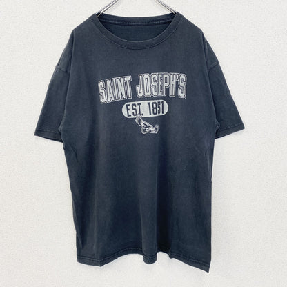半袖プリントTシャツ　カプセルプリント　3連プリント　英字プリント　クルーネック　黒　ブラック　Lサイズ