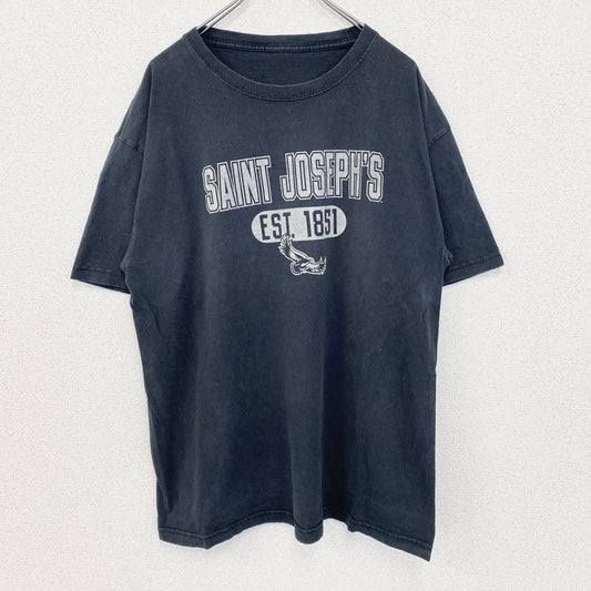 半袖プリントTシャツ　カプセルプリント　3連プリント　英字プリント　クルーネック　黒　ブラック　Lサイズ