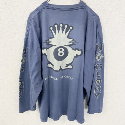 古着　used 長袖プリントTシャツ　ロンT　ネイビー　くすみカラー　エイトボール　両袖プリント　アメカジ　クルーネック