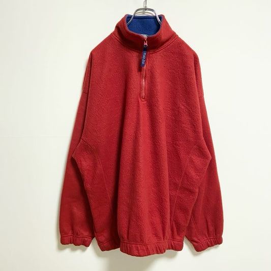 古着 used　SNOWFLEECE　長袖ハーフジップフリース　ハイネックブルゾン　ワンポイント刺　赤　レッド　秋冬服　Lサイズ