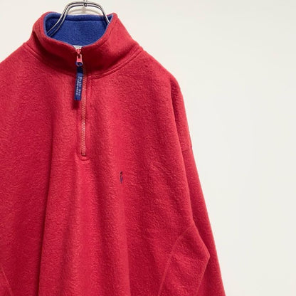 古着 used　SNOWFLEECE　長袖ハーフジップフリース　ハイネックブルゾン　ワンポイント刺　赤　レッド　秋冬服　Lサイズ