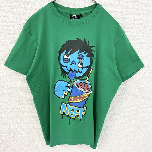 古着 used　NEFF 半袖イラストTシャツ　緑　グリーン　キャラクタープリント　ストリート　モンスター　個性的　Lサイズ