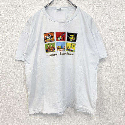 半袖プリントイラストTシャツ　ブラジル　亀　ヤシの木　太鼓　白　ホワイト　Mサイズ