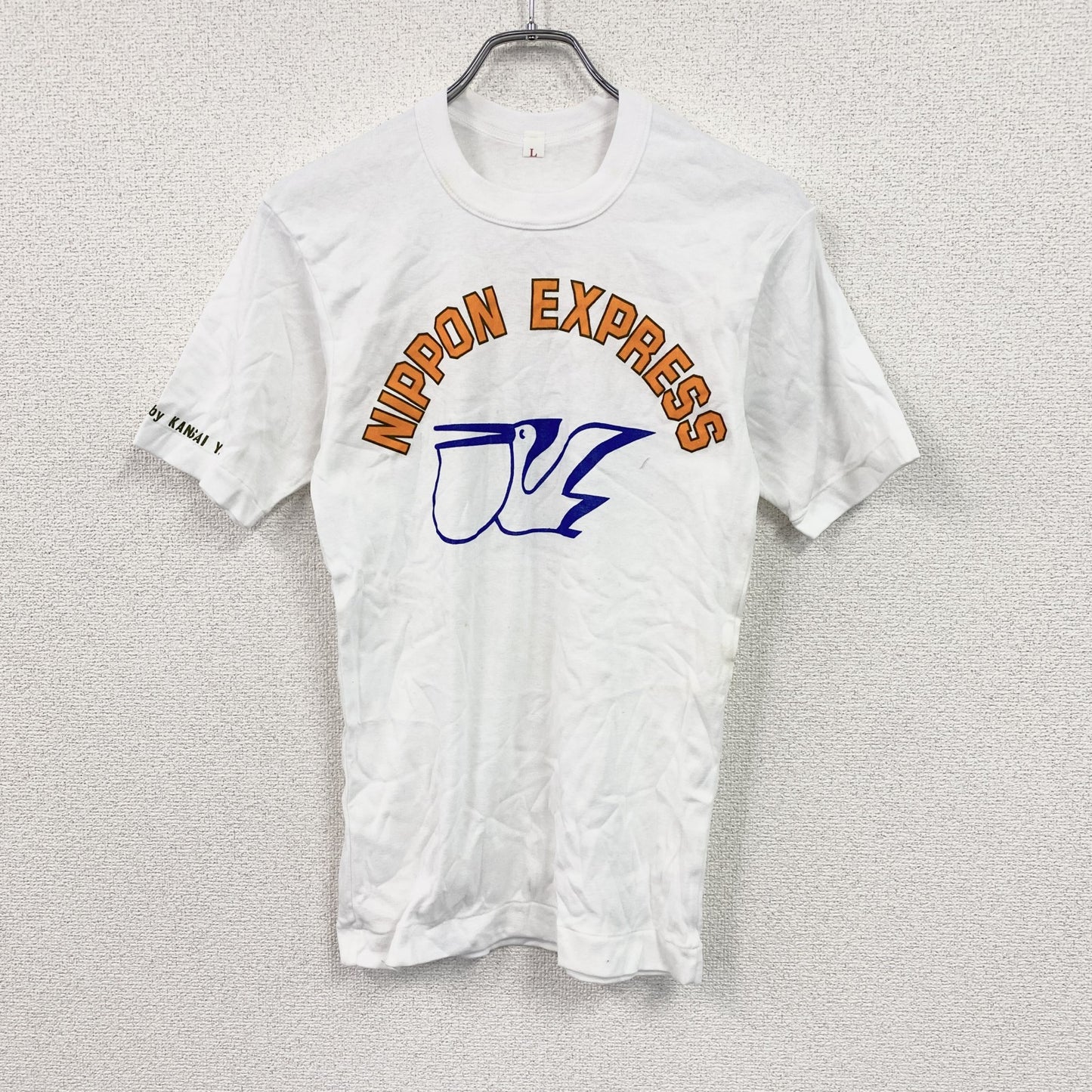 00s　日本通運　NITTSU　山本寛斎　ペリカン便　半袖プリントTシャツ　シングルステッチ　アーチプリント　白　ホワイト　Lサイズ