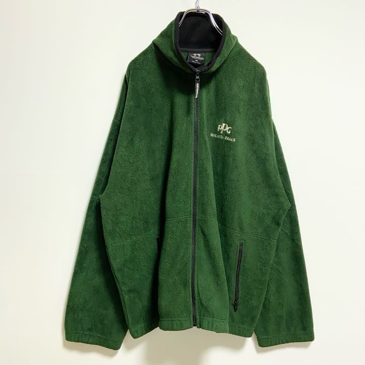 古着 used　WEATHERPROOF　長袖ジップアップフリースジャケット　ワンポイント刺繍　緑　ビッグシルエット　XXLサイズ