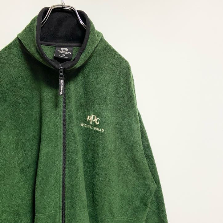 古着 used　WEATHERPROOF　長袖ジップアップフリースジャケット　ワンポイント刺繍　緑　ビッグシルエット　XXLサイズ