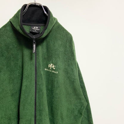 古着 used　WEATHERPROOF　長袖ジップアップフリースジャケット　ワンポイント刺繍　緑　ビッグシルエット　XXLサイズ