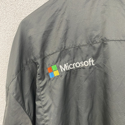 古着 used　Microsoft マイクロソフト　長袖ナイロンジャケット　企業ロゴ刺繍　レトロデザイン　シンプル　グレー　