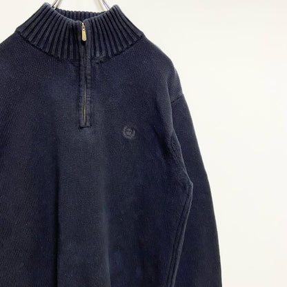 古着 used　IZOD　アイゾッド　長袖ハーフジップハイネックニット　セーター　ワンポイント刺繡　黒　ブラック　秋冬服　Mサイズ