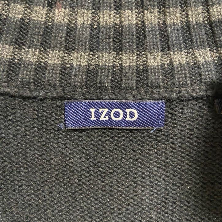 古着 used　IZOD　アイゾッド　長袖ハーフジップハイネックニット　セーター　ワンポイント刺繡　黒　ブラック　秋冬服　Mサイズ