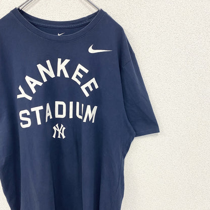 古着 used　NIKE ナイキ　半袖プリントTシャツ　MLB　ニューヨークヤンキース　NY　スウッシュロゴ　ネイビー　XXL