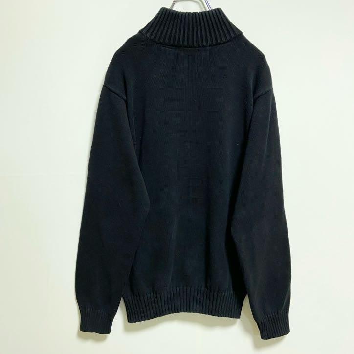 古着 used　IZOD　アイゾッド　長袖ハーフジップハイネックニット　セーター　ワンポイント刺繡　黒　ブラック　秋冬服　Mサイズ