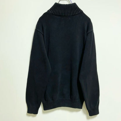 古着 used　IZOD　アイゾッド　長袖ハーフジップハイネックニット　セーター　ワンポイント刺繡　黒　ブラック　秋冬服　Mサイズ