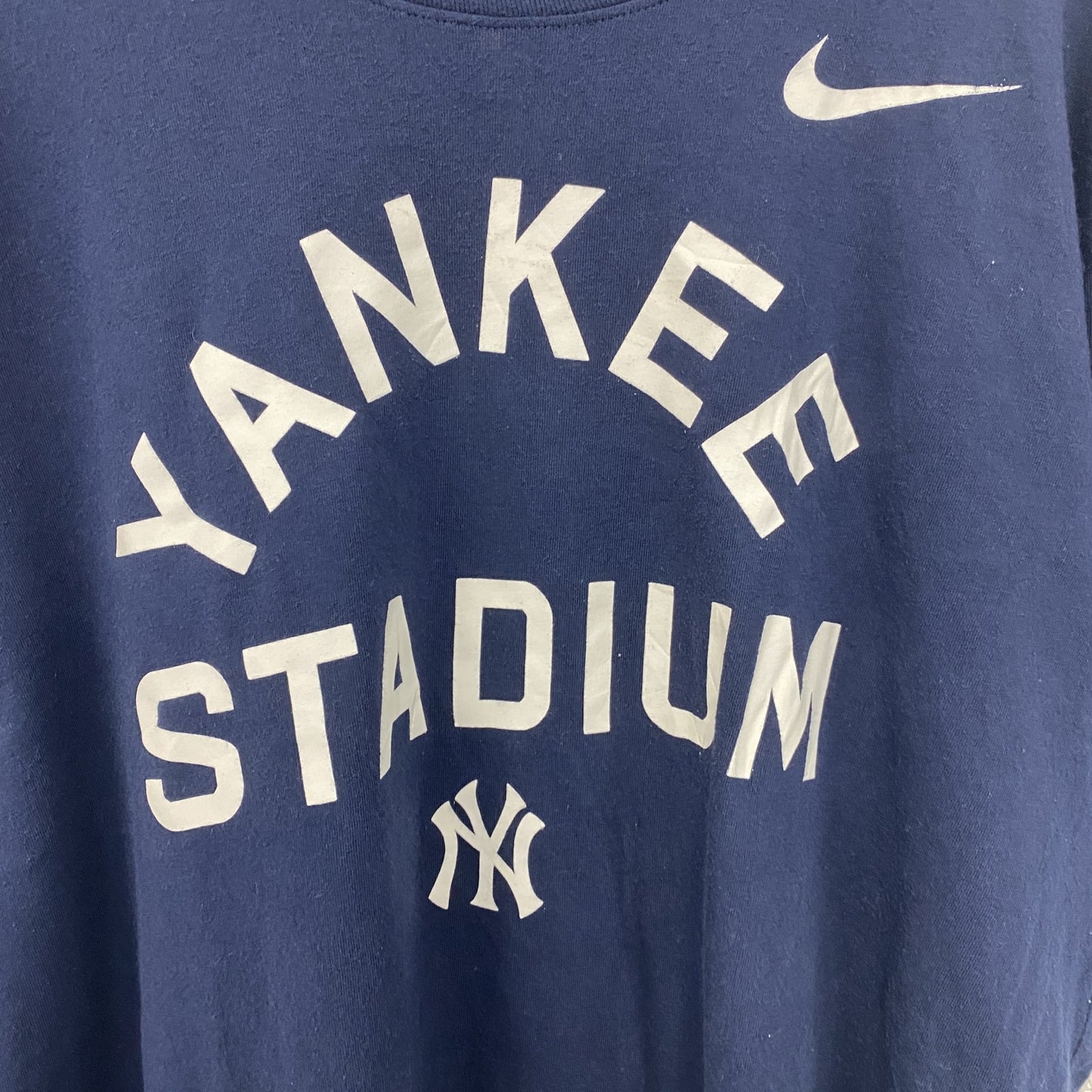 古着 used　NIKE ナイキ　半袖プリントTシャツ　MLB　ニューヨークヤンキース　NY　スウッシュロゴ　ネイビー　XXL