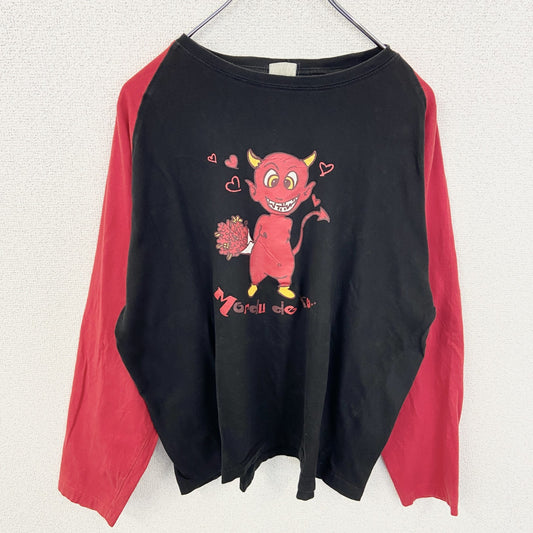 古着 used　長袖ラグランTシャツ　黒　ブラック　赤　カットソー　デビルプリント　キャラクター　ストリート　ロック系