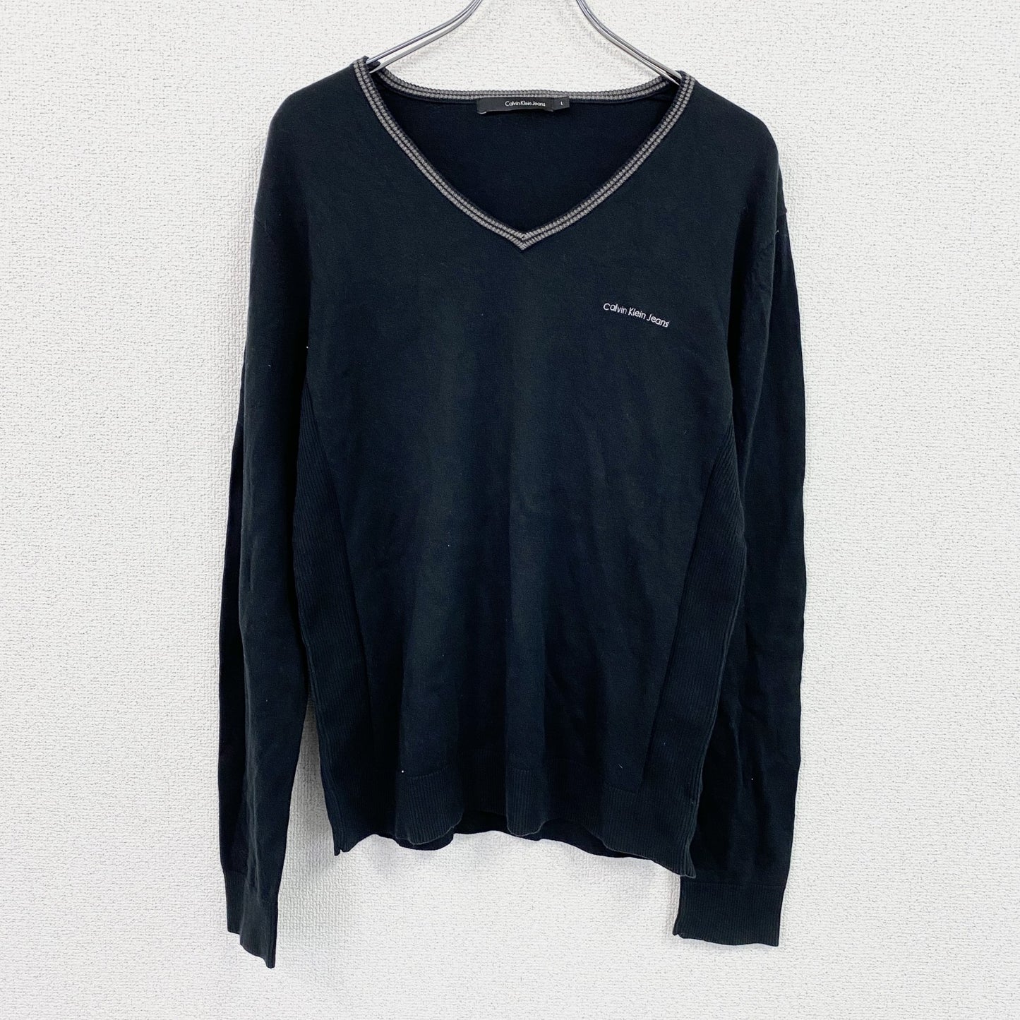 Calvin Klein Jeans　カルバンクラインジーンズ　オンワード樫山　コットンニットセーター　刺繍ロゴ　ブラック　Lサイズ