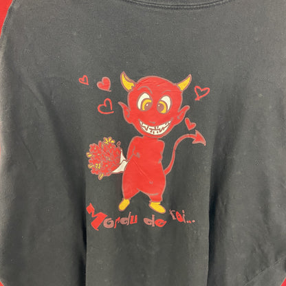 古着 used　長袖ラグランTシャツ　黒　ブラック　赤　カットソー　デビルプリント　キャラクター　ストリート　ロック系