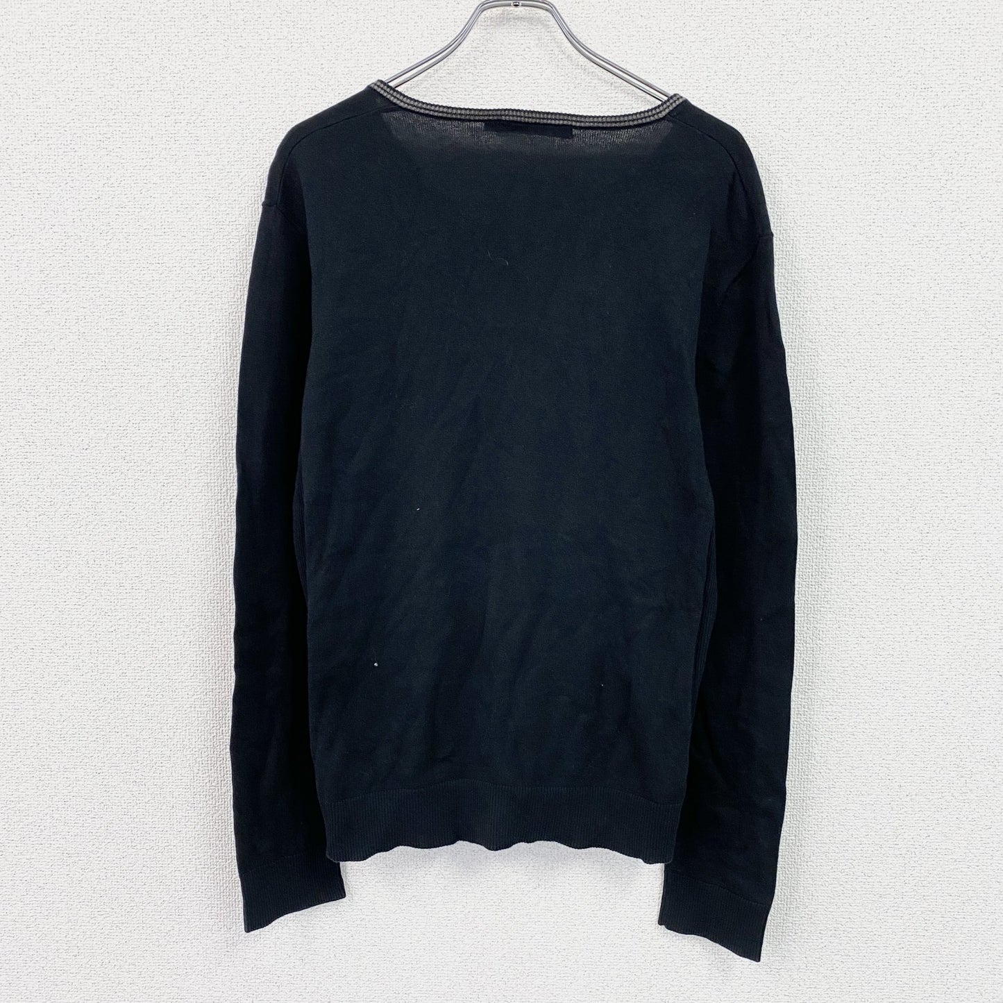 Calvin Klein Jeans　カルバンクラインジーンズ　コットンニットセーター　Vネック　刺繍ロゴ　黒　ブラック　Lサイズ　