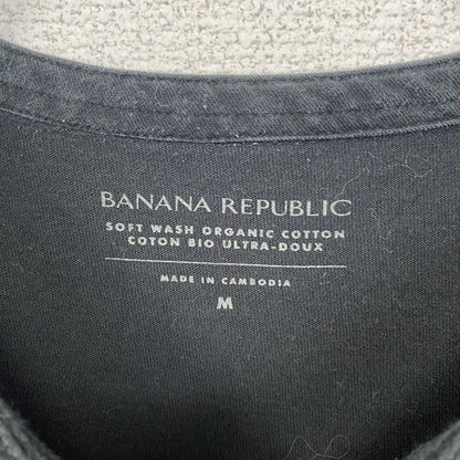 古着 used　BANANA REPUBLIC　半袖無地Tシャツ　ノームコア　シンプル　ヘンリーネック　黒色　レトロ　Mサイズ