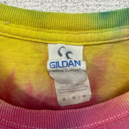 古着 used　GILDAN ギルダン　半袖タイダイ柄Tシャツ　ワンポイント　バックプリント　クルーネック　Mサイズ