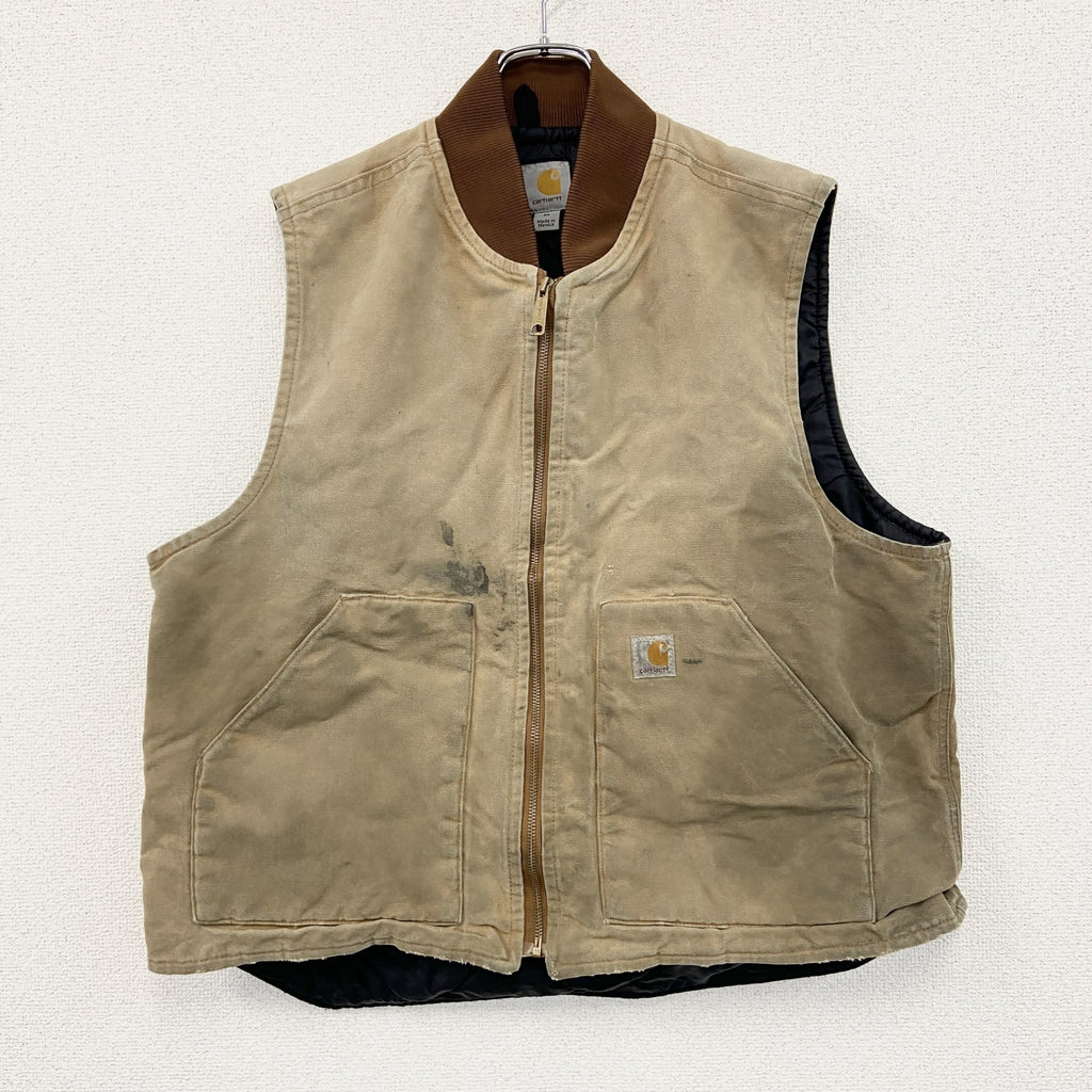 Carhartt　カーハート　フルジップダックベスト　キルティングライナー　中綿入り　ベージュ　XLサイズ