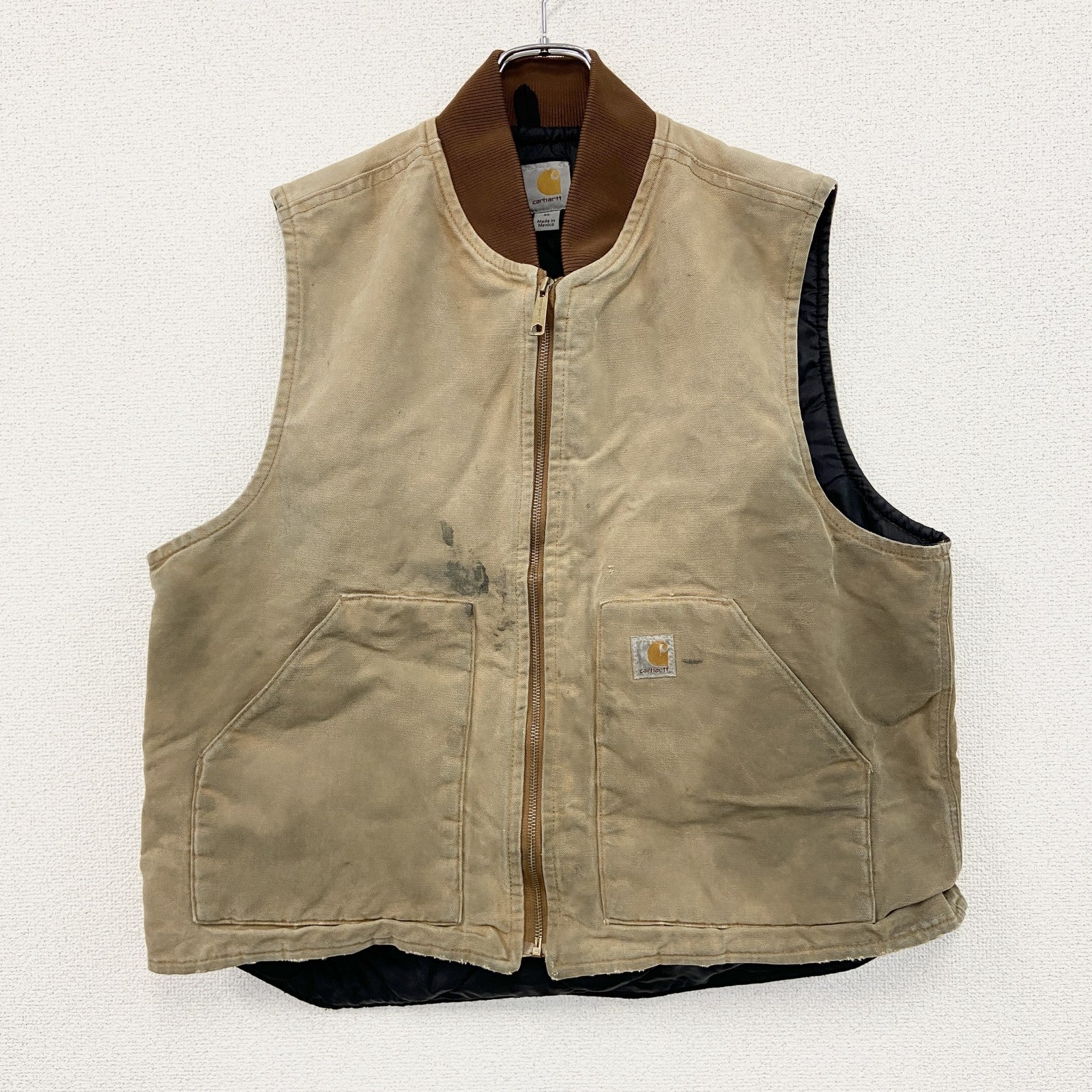 Carhartt　カーハート　フルジップダックベスト　キルティングライナー　中綿入り　ベージュ　XLサイズ