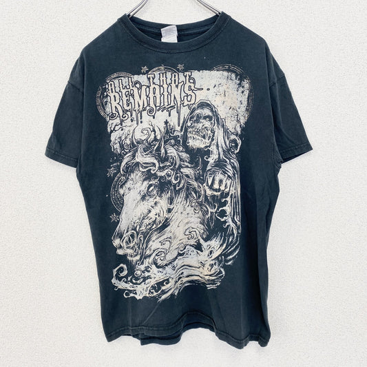 古着 used　GILDAN ギルダン　半袖ビッグプリントTシャツ　スカル　馬　クルーネック　黒色　春夏服　レトロ　Mサイズ