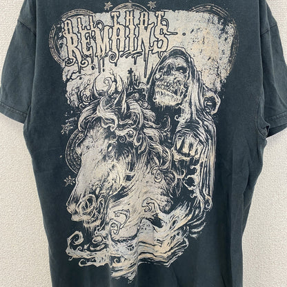古着 used　GILDAN ギルダン　半袖ビッグプリントTシャツ　スカル　馬　クルーネック　黒色　春夏服　レトロ　Mサイズ