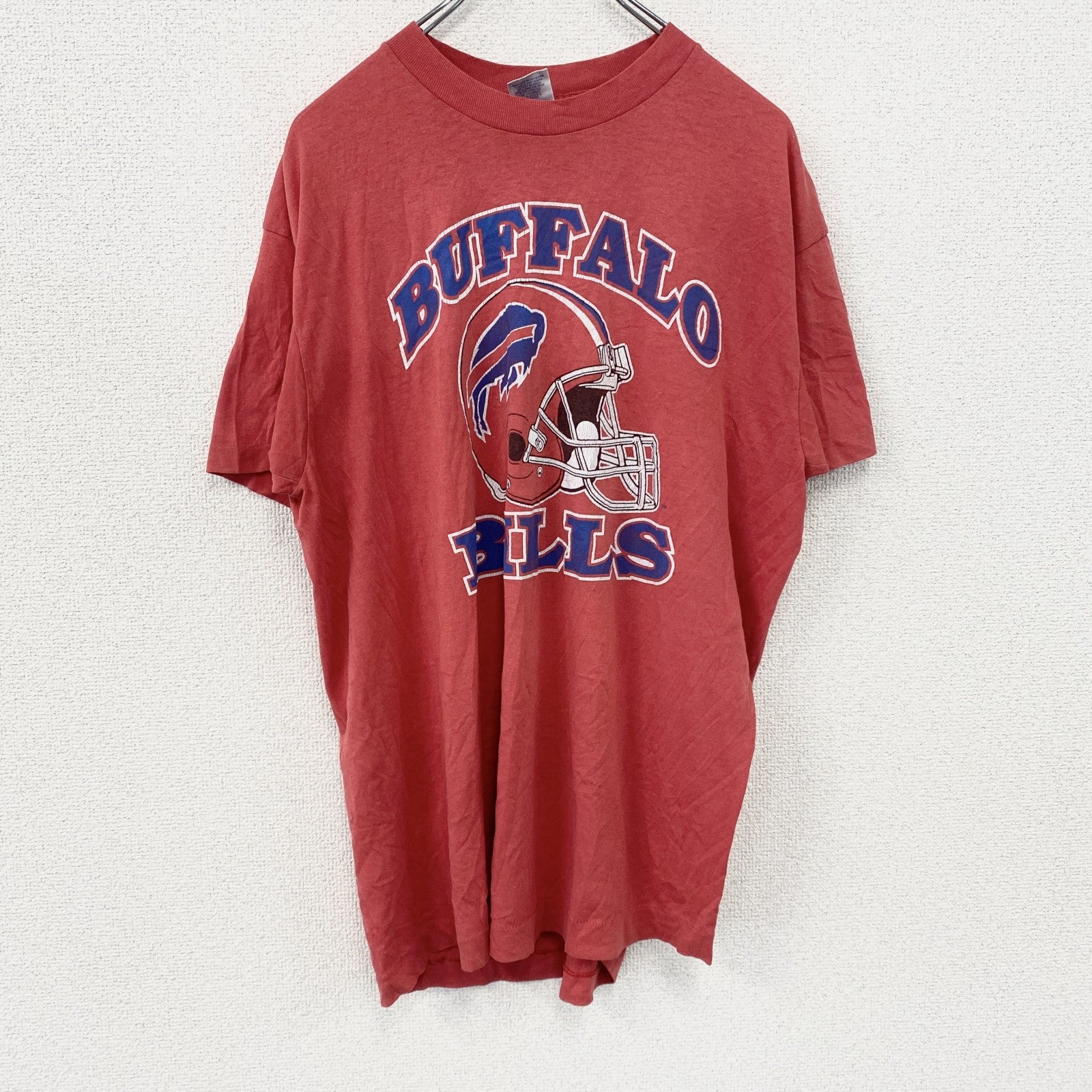 90s　TRENCH　NFL　バッファロービルズ　半袖プリントTシャツ　シングルステッチ　アーチプリント　赤　レッド　XLサイズ