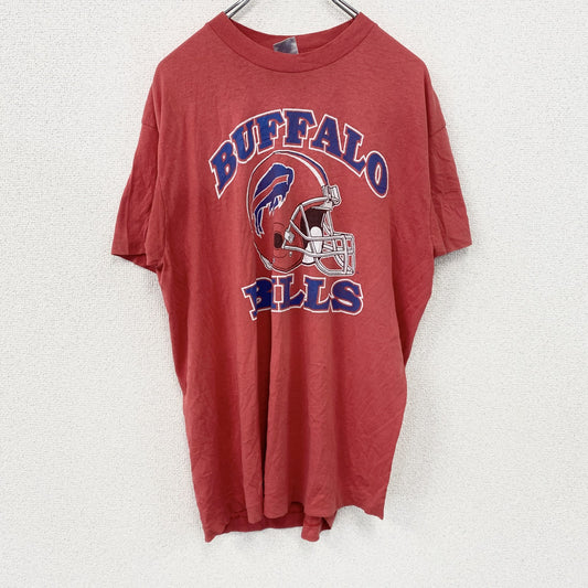 90s　TRENCH　NFL　バッファロービルズ　半袖プリントTシャツ　シングルステッチ　アーチプリント　赤　レッド　XLサイズ